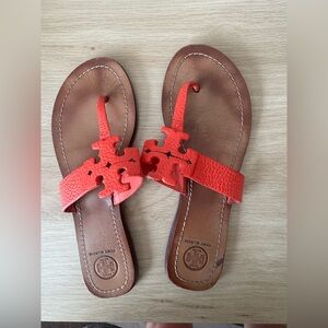 Tory Burch Bright Red Leather Logo Thong Sandals